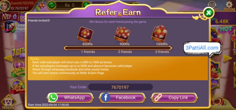 3 Patti OK Refer And Earn
