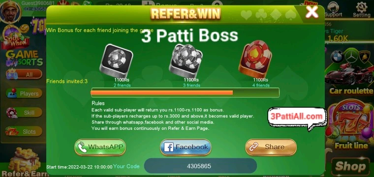 3 Patti Boss Bonus Rewards