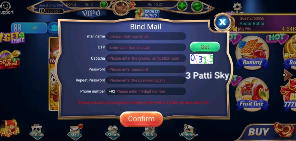 Teen Patti Sky How to Create account