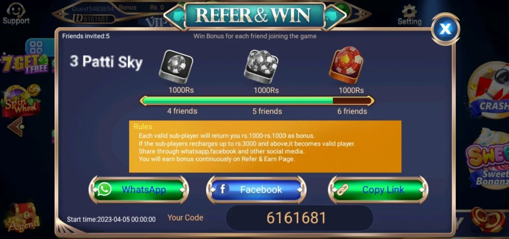 Teen Patti Sky Referral Rewards