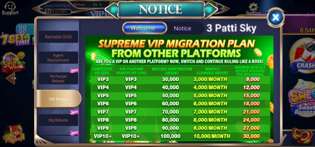Teen Patti Sky VIP Rewards