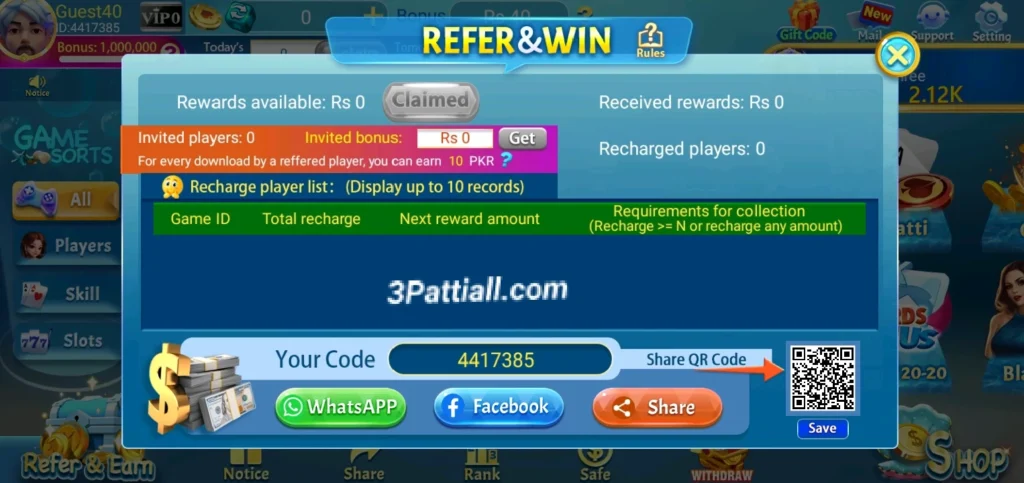 3 Patti Pearl Refer and earn