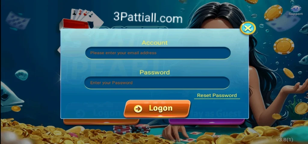 Log in Steps for 3 patti pearl